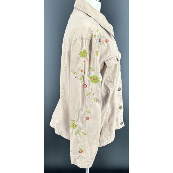 Live a Little Womens Jacket Embroidered Pockets Sz 1X Tan Twill - Picture 4 of 7